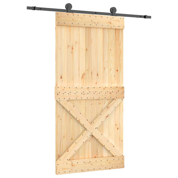 Ușă glisantă Natural și Negru 100 x 210 cm Lemn de Pin Solid WALTI
