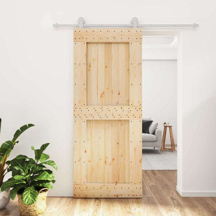 Ușă glisantă Natural și Alb 85 x 210 cm Lemn de Pin Solid WALTI