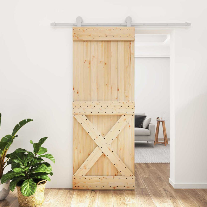 Ușă glisantă Natural și Alb 80 x 210 cm Lemn de Pin Solid - WALTI WALTI