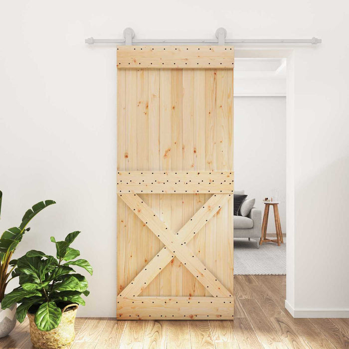 Ușă glisantă Natural și Alb 90 x 210 cm Lemn de Pin Solid WALTI