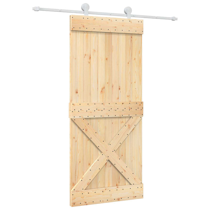 Ușă glisantă Natural și Alb 90 x 210 cm Lemn de Pin Solid WALTI