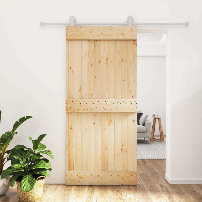 Ușă glisantă Natural și Alb 95 x 210 cm Lemn de Pin Solid WALTI
