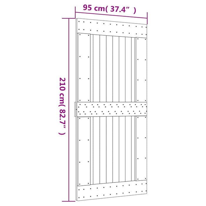 Ușă glisantă Natural și Alb 95 x 210 cm Lemn de Pin Solid WALTI