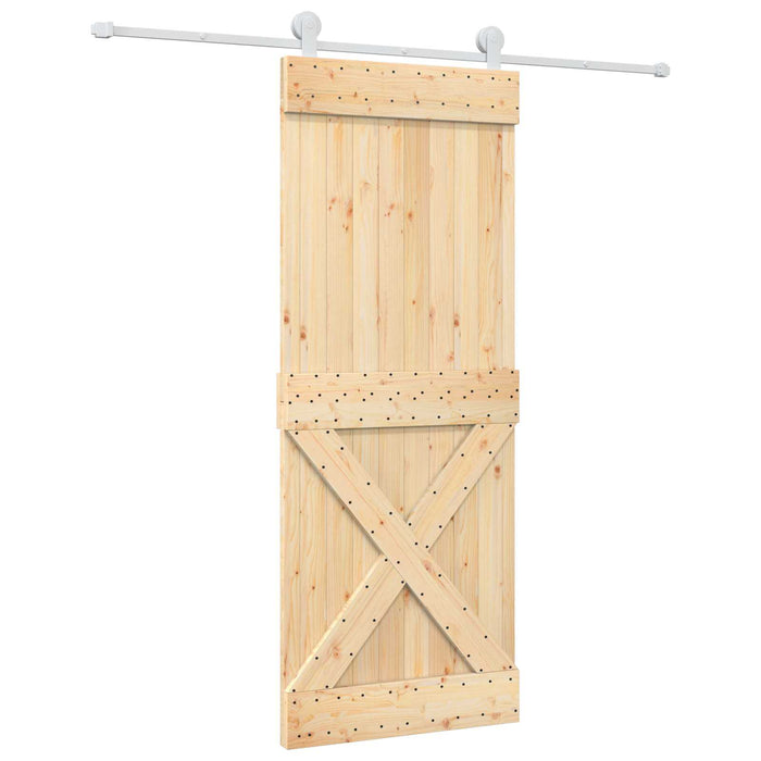 Ușă glisantă Natural și Alb 80 x 210 cm Lemn de Pin Solid - WALTI WALTI