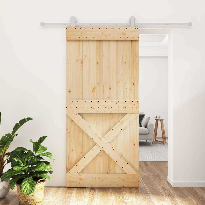 Ușă glisantă Natural și Alb 95 x 210 cm Lemn de Pin Solid WALTI