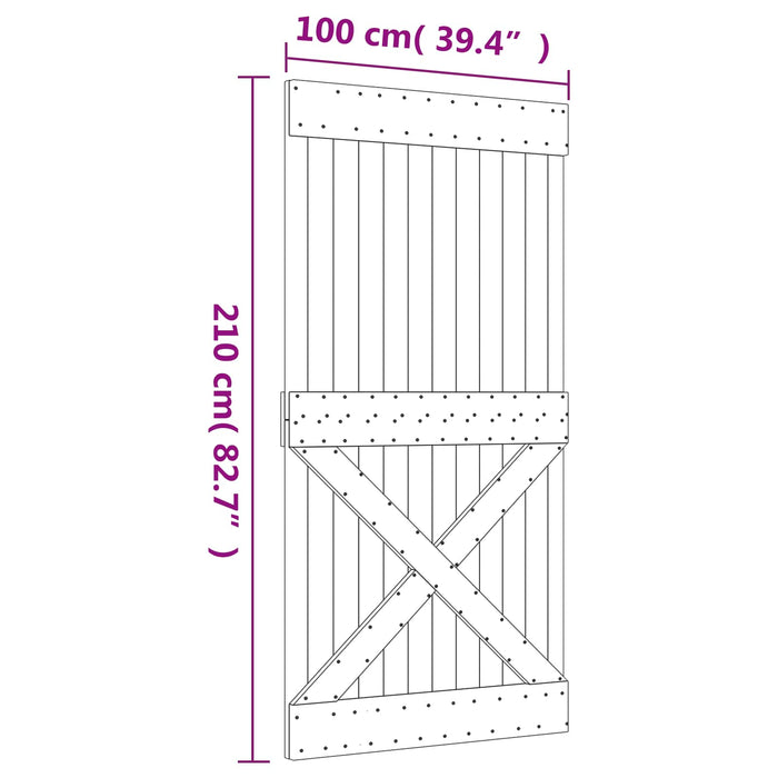 Ușă glisantă Natural și Alb 100 x 210 cm Lemn de Pin Solid WALTI