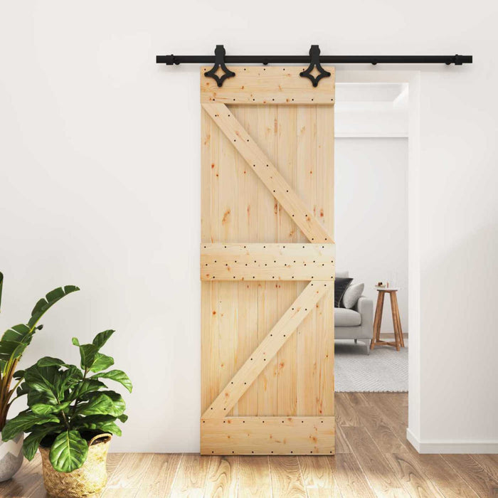 Ușă glisantă Natural și Negru 70 x 210 cm Lemn de Pin Solid - WALTI WALTI