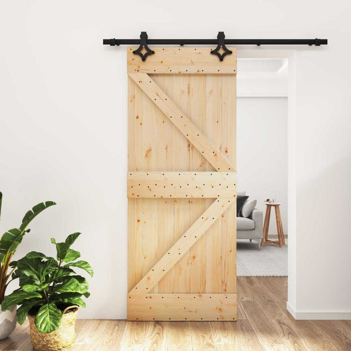 Ușă glisantă Natural și Negru 85 x 210 cm Lemn de Pin Solid - WALTI WALTI