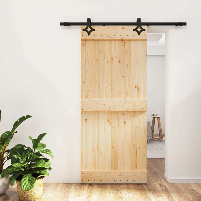 Ușă glisantă Natural și Negru 90 x 210 cm Lemn de Pin Solid WALTI