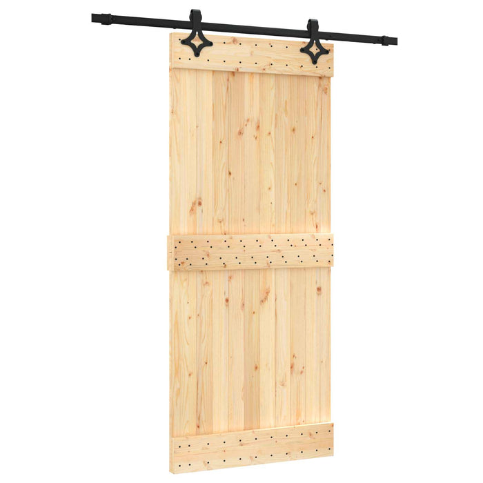 Ușă glisantă Natural și Negru 90 x 210 cm Lemn de Pin Solid WALTI