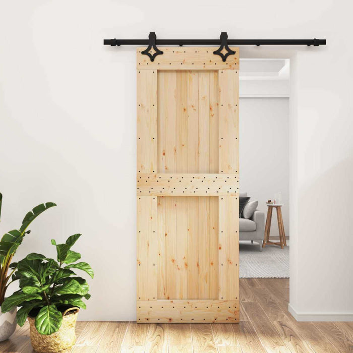 Ușă glisantă Natural și Negru 80 x 210 cm Lemn de Pin Solid WALTI