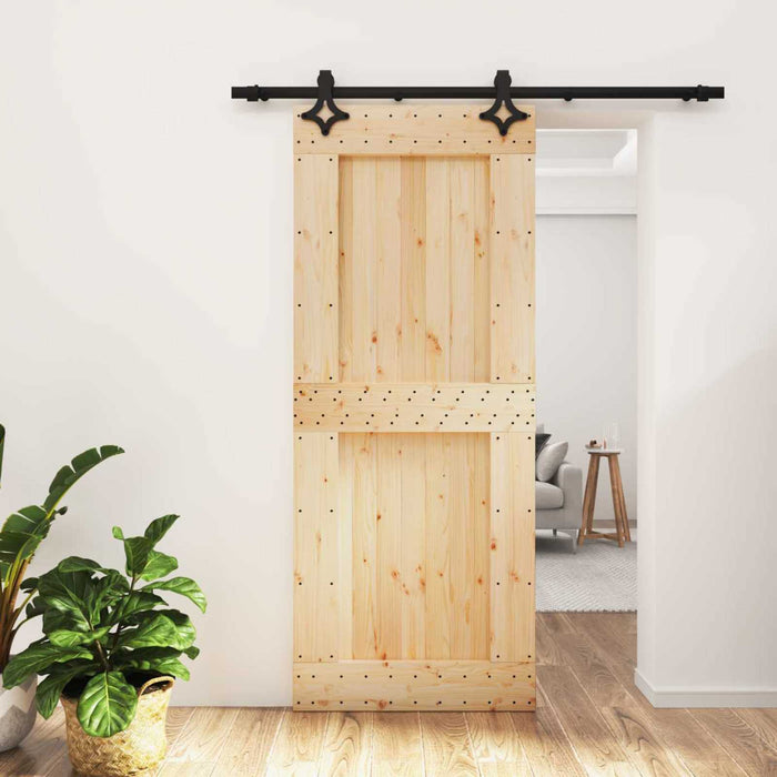 Ușă glisantă Natural și Negru 85 x 210 cm Lemn de Pin Solid WALTI