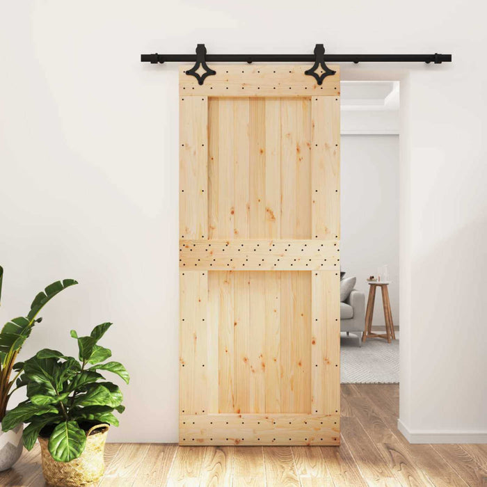 Ușă glisantă Natural și Negru Lemn de Pin Solid (Nefinisat) WALTI