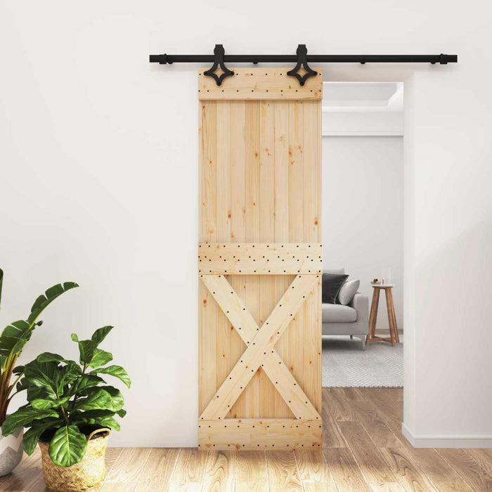 Ușă glisantă Natural și Negru 70 x 210 cm Lemn de Pin Solid WALTI