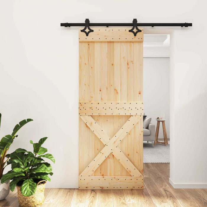 Ușă glisantă Natural și Negru 85 x 210 cm Lemn de Pin Solid WALTI