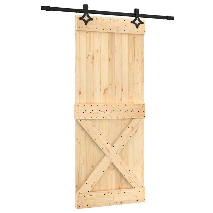 Ușă glisantă Natural și Negru 85 x 210 cm Lemn de Pin Solid WALTI