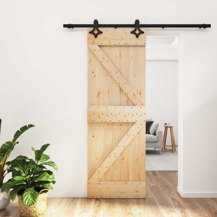 Ușă glisantă Natural și Negru 70 x 210 cm Lemn de Pin Solid WALTI