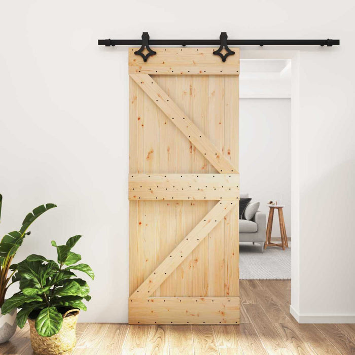 Ușă glisantă Natural și Negru 85 x 210 cm Lemn de Pin Solid - WALTI WALTI
