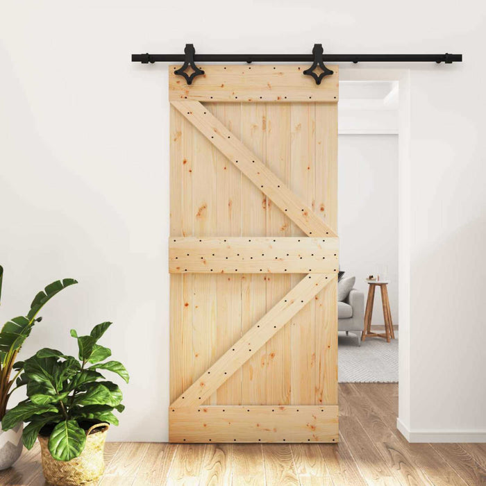 Ușă glisantă Natural și Negru 95 x 210 cm Lemn de Pin Solid - WALTI WALTI