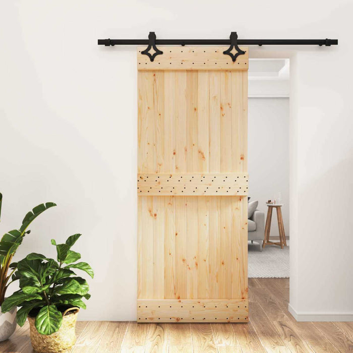 Ușă glisantă Natural și Negru 85 x 210 cm Lemn de Pin Solid - WALTI WALTI