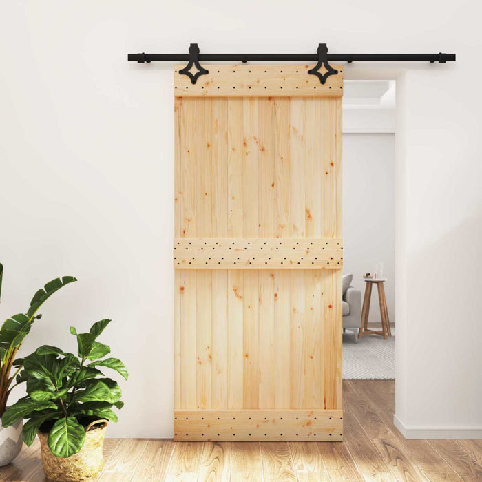 Ușă glisantă Natural și Negru 95 x 210 cm Lemn de Pin Solid - WALTI WALTI
