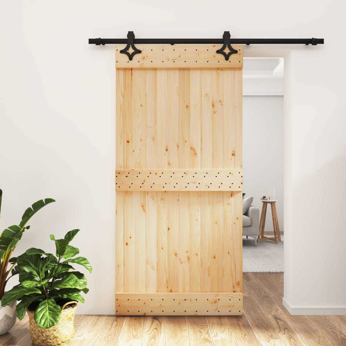 Ușă glisantă Natural și Negru 100 x 210 cm Lemn de Pin Solid - WALTI WALTI