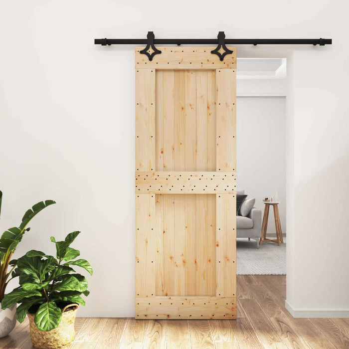 Ușă glisantă Natural și Negru 80 x 210 cm Lemn de Pin Solid WALTI