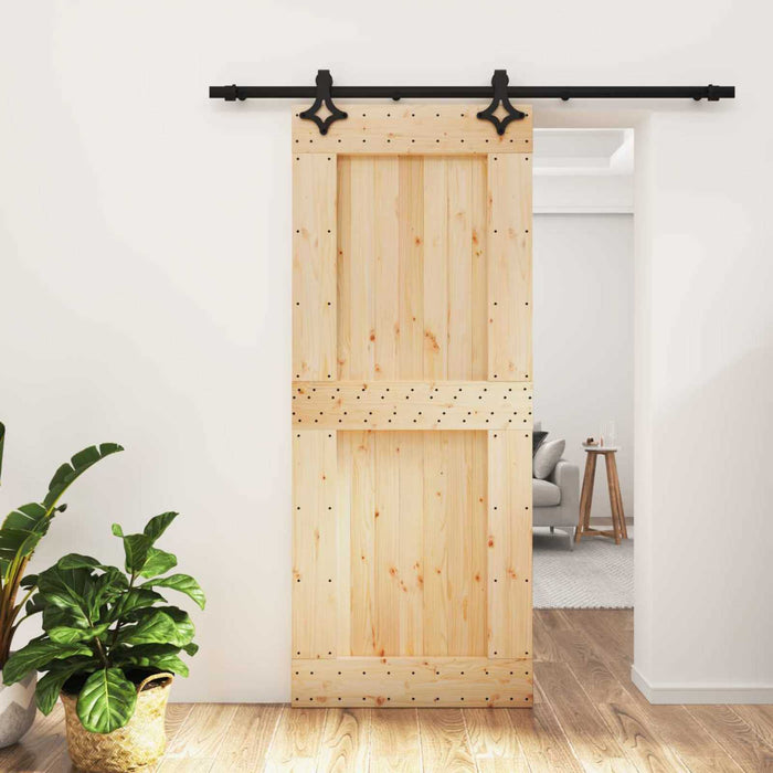 Ușă glisantă Natural și Negru 85 x 210 cm Lemn de Pin Solid - WALTI WALTI