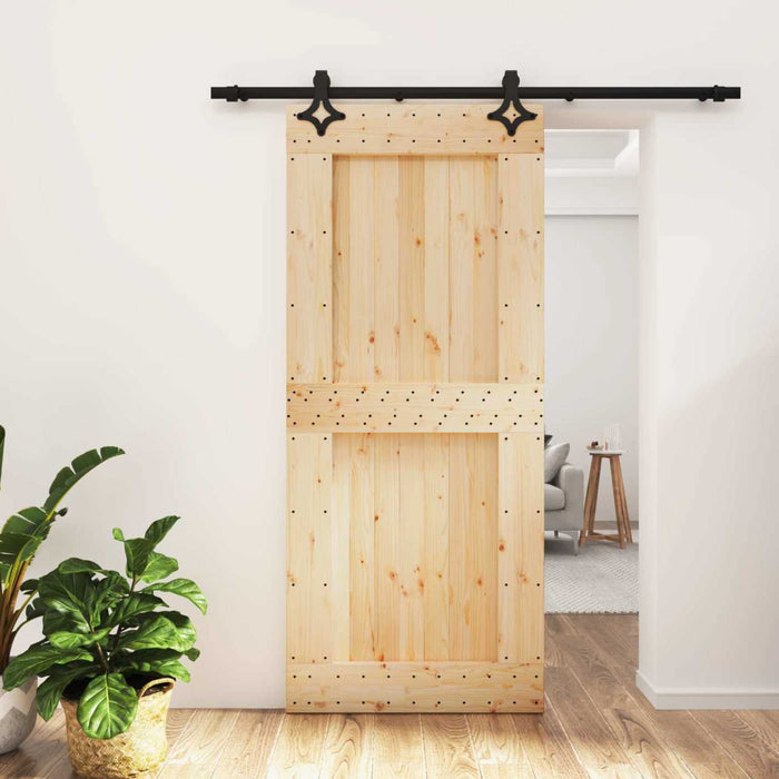 Ușă glisantă Natural și Negru 90 x 210 cm Lemn de Pin Solid - WALTI WALTI
