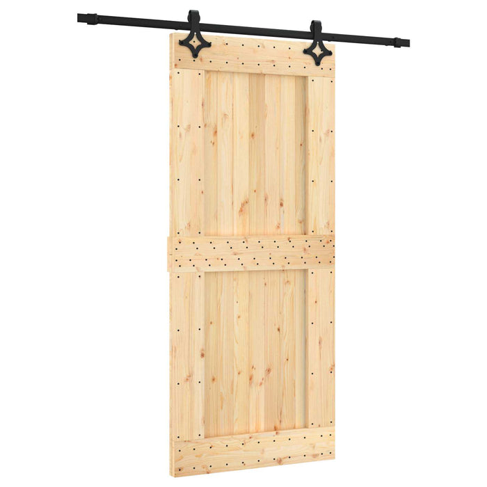 Ușă glisantă Natural și Negru 90 x 210 cm Lemn de Pin Solid - WALTI WALTI