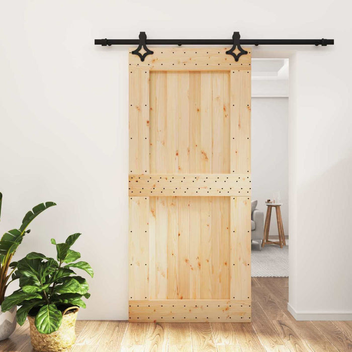 Ușă glisantă Natural și Negru 95 x 210 cm Lemn de Pin Solid - WALTI WALTI
