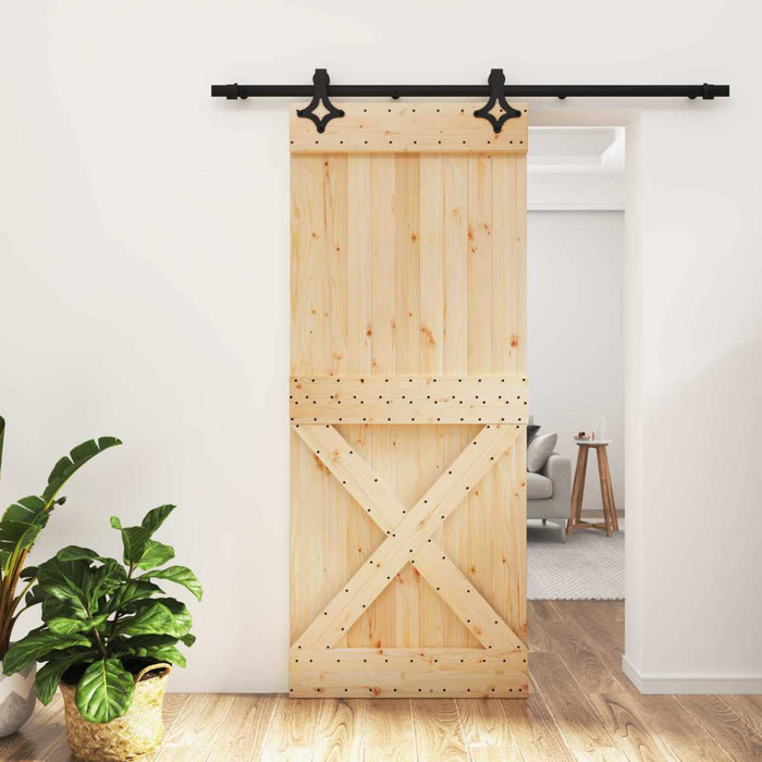 Ușă glisantă Natural și Negru 85 x 210 cm Lemn de Pin Solid - WALTI WALTI