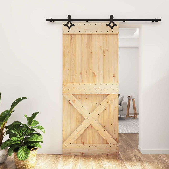 Ușă glisantă Natural și Negru 90 x 210 cm Lemn de Pin Solid - WALTI WALTI