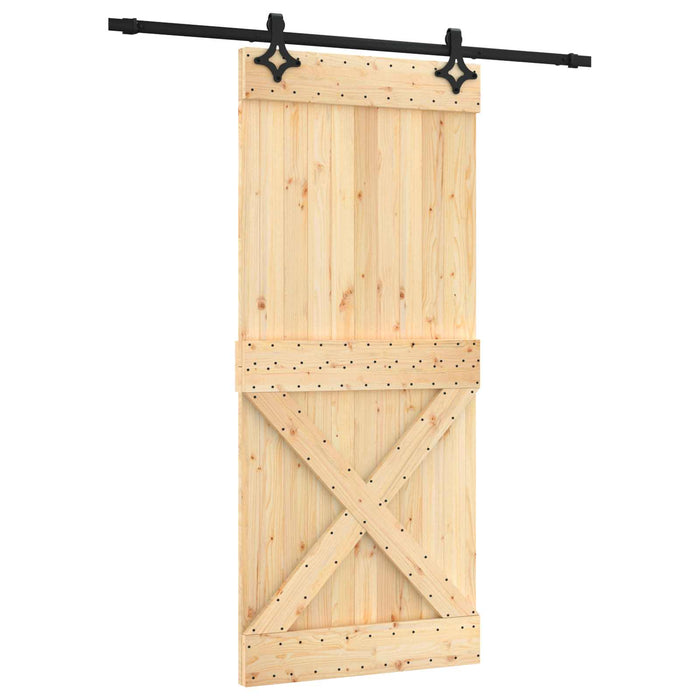 Ușă glisantă Natural și Negru 90 x 210 cm Lemn de Pin Solid - WALTI WALTI