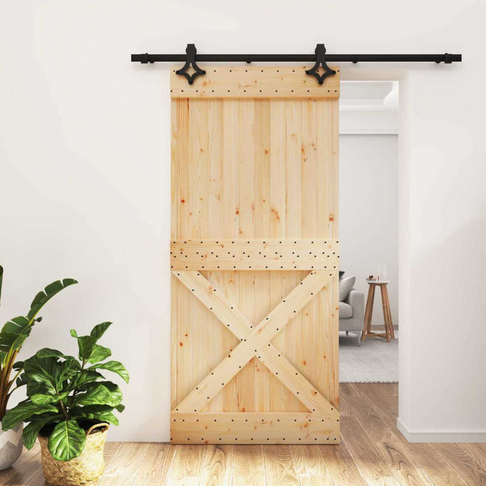 Ușă glisantă Natural și Negru 95 x 210 cm Lemn de Pin Solid WALTI