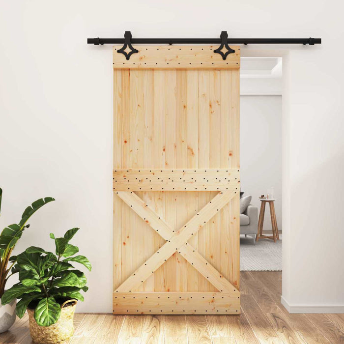 Ușă glisantă Natural și Negru 100 x 210 cm Lemn de Pin Solid WALTI