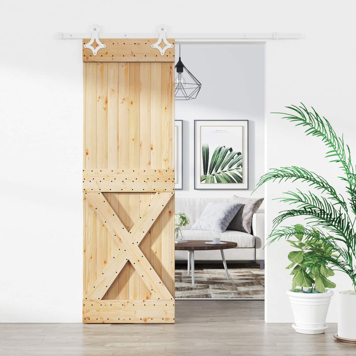 Ușă glisantă Natural și Alb 70 x 210 cm Lemn de Pin Solid WALTI