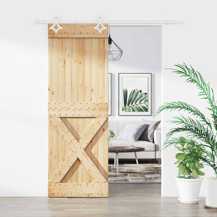 Ușă glisantă Natural și Alb 80 x 210 cm Lemn de Pin Solid - WALTI WALTI
