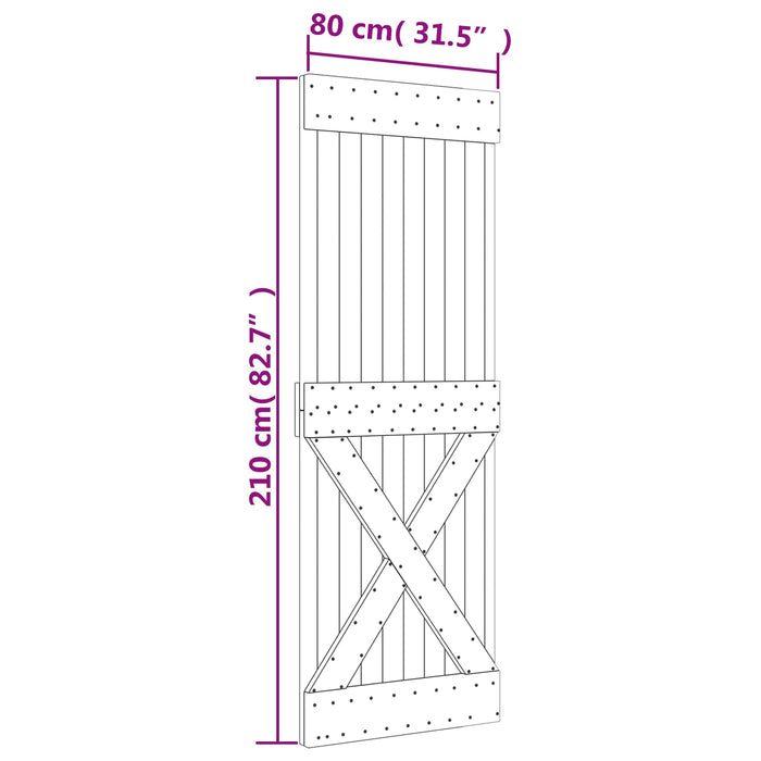 Ușă glisantă Natural și Alb 80 x 210 cm Lemn de Pin Solid - WALTI WALTI