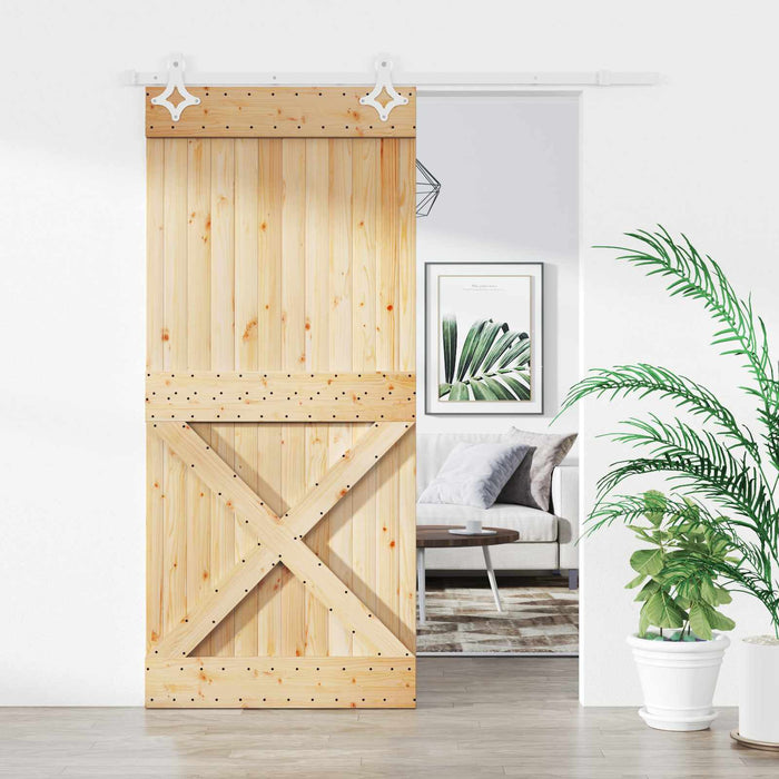 Ușă glisantă Natural și Alb 90 x 210 cm Lemn de Pin Solid WALTI
