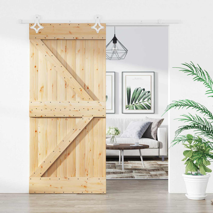 Ușă glisantă Natural și Alb 95 x 210 cm Lemn de Pin Solid - WALTI WALTI