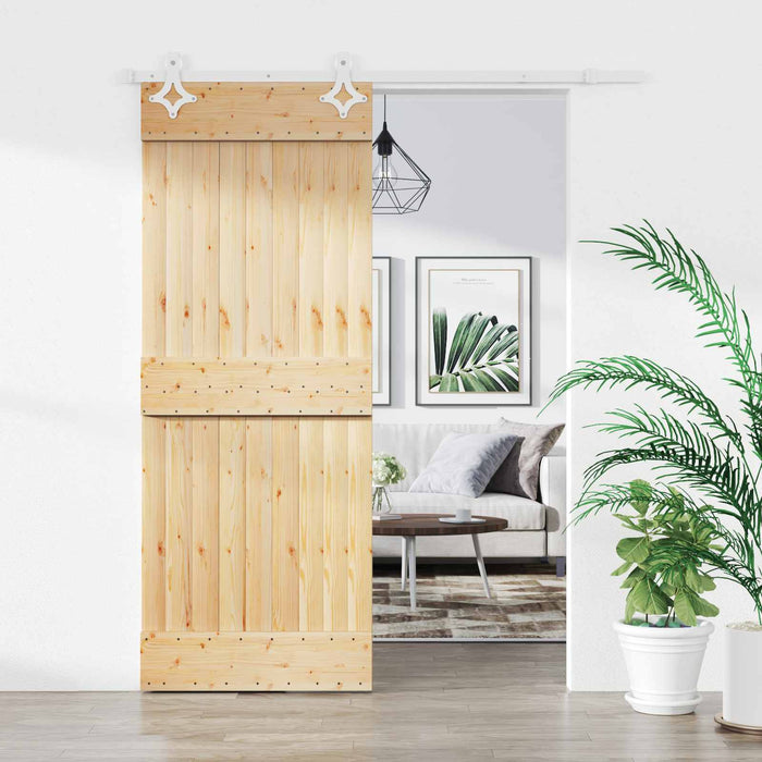 Ușă glisantă Natural și Alb 80 x 210 cm Lemn de Pin Solid WALTI