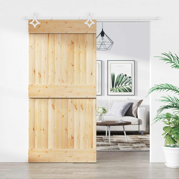 Ușă glisantă Natural și Alb 100 x 210 cm Lemn de Pin Solid - WALTI WALTI
