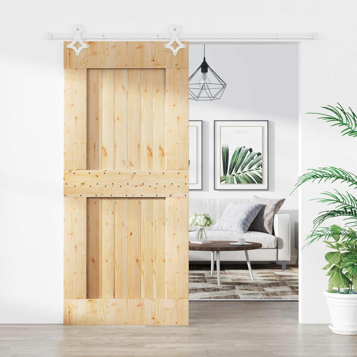 Ușă glisantă Natural și Alb 90 x 210 cm Lemn de Pin Solid - WALTI WALTI