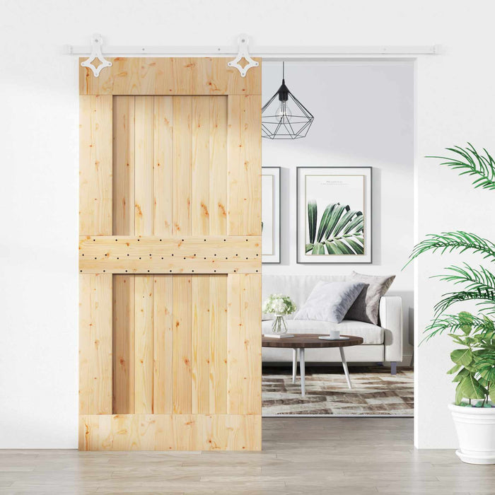 Ușă glisantă Natural și Alb 95 x 210 cm Lemn de Pin Solid - WALTI WALTI