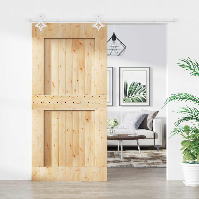 Ușă glisantă Natural și Alb 100 x 210 cm Lemn de Pin Solid - WALTI WALTI