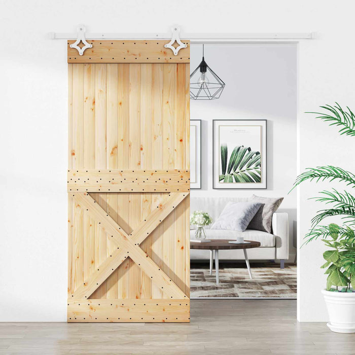 Ușă glisantă Natural și Alb 90 x 210 cm Lemn de Pin Solid WALTI