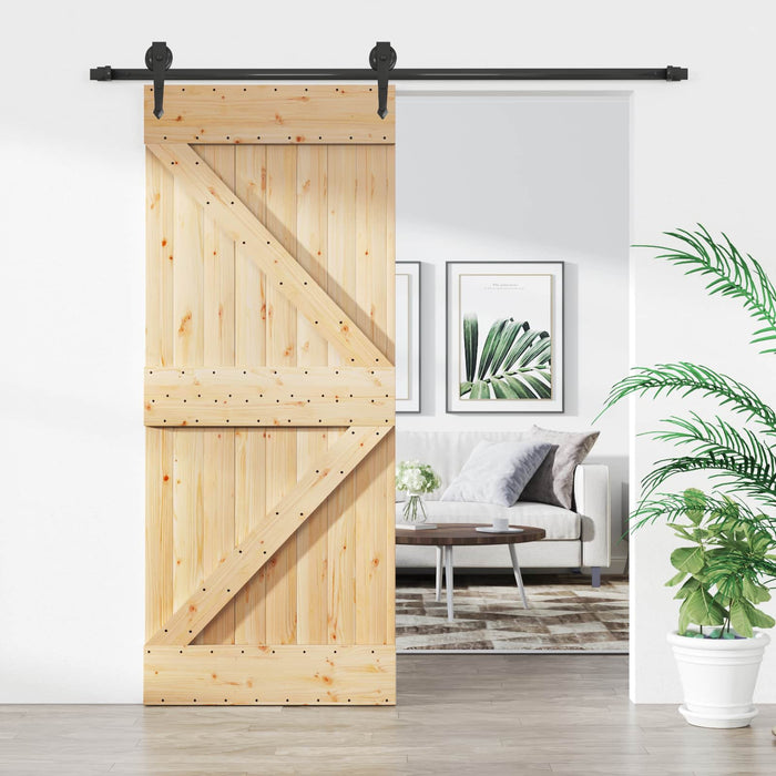 Ușă glisantă Natural și Negru 85 x 210 cm Lemn de Pin Solid - WALTI WALTI