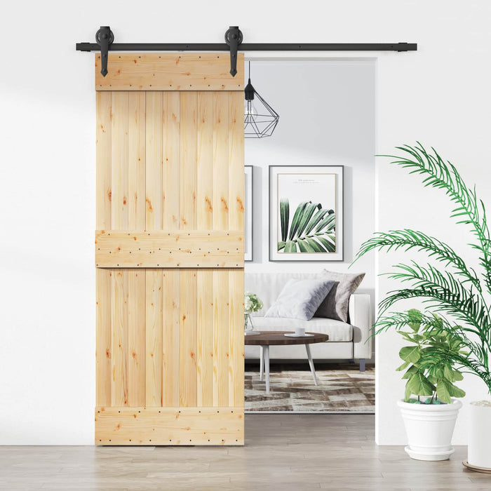 Ușă glisantă Natural și Negru 80 x 210 cm Lemn de Pin Solid WALTI