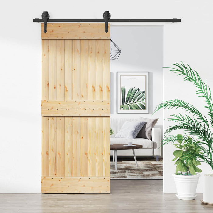 Ușă glisantă Natural și Negru 85 x 210 cm Lemn de Pin Solid WALTI
